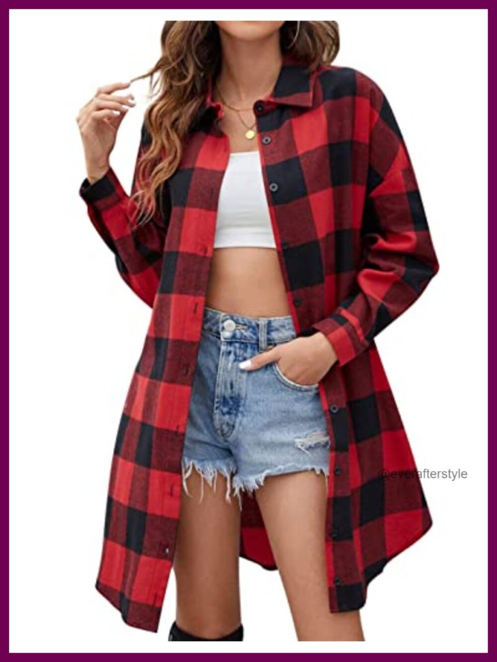 Long Flannel Shirt Jacket Button Down Plaid Tunic Shirt Dress